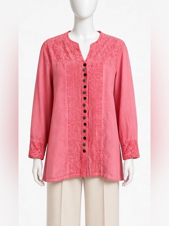 Parsley & Sage Tops - Parsley Sage Cotton Embroidered Tunic Blouse XL Coral Pink Lagenlook Mori Boho